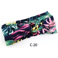 Bohemian elastic criss-cross sports headband with navy blue floral pattern C-20 - c-20/Navy Pink Plant
