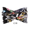 Bohemian style wide printed elastic sports headband with colorful floral patterns on black - c-19/Black Colorful Floral