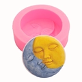 Pink silicone mold with moon and sun face design for handmade soap and chocolate crafts - Sun and Moon Face Relief