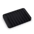 Minimalist black silicone soap dish with non-slip ridges for efficient water drainage - Square / Black