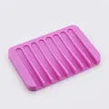 Purple silicone soap dish with self-draining slotted design for bathroom and shower - Square / Rose Red