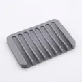 Minimalist grey rectangular silicone soap holder with vertical drainage ribs - Square / Light Gray