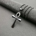 Collana con pendente a chiave Ankh in metallo scuro con strass scintillanti - Ciondolo Singolo Color Nero