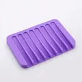 Purple silicone soap dish with a rectangular non-slip drainage rib design for bathroom use - Square / Violet