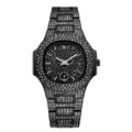 Detailed macro view of the full black iced-out watch dial with calendar window and crystals - Black
