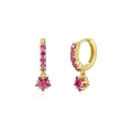 Orecchini a cerchio in argento S925 dorato con zirconi rosa e ciondoli a stella - Oro