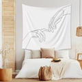 Minimalist black and white line art tapestry for modern bedroom wall decor - 95x73cm (Brushed) / Touching Fingers (Style-1)