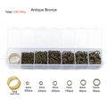 Detail view of Antique Bronze jump rings set in storage box with sizing and quantities - Bronze
