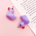 Set of two purple resin duck charms with metal loops for DIY jewelry and keychain making - 17x19mm / Purple Resin Duck