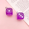 Pair of purple resin dice charms with metal rings for DIY jewelry and keychains - 14x14mm / Purple Resin Dice