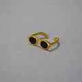 Cool gold plated brass open ring featuring a unique black sunglasses shape design - Adjustable Open / Gold