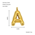 Puffy bubble letter A necklace pendant in 18K gold plated stainless steel - Letter A