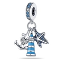 Detailed close-up of nautical charms featuring a starfish, anchor, and lighthouse with blue gems - Sea Tower Three-Piece Set Charm