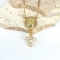 Detail of gold chain necklace with Saint Benedict medal and cubic zirconia cross charm - Style 6
