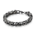 Men's retro Byzantine square link bracelet in distressed black silver stainless steel - Width 8mm/Length 21cm(KB130684-Z)