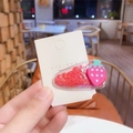 Cute strawberry hair clip with moving heart sequins and green leaf detail for girls - Red Strawberry