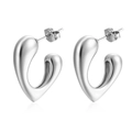 Pendientes de aro con forma de corazón en acero inoxidable plateado de estilo minimalista - Corazón Abierto Irregular (MS-348 Color Acero)