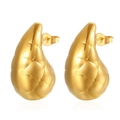 18K gold plated stainless steel teardrop earrings with quilted grid pattern texture - Grid Hollow Waterdrop (MS-355) / Gold