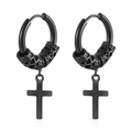 Orecchini a cerchio neri in acciaio inox con teschi e ciondoli a forma di croce - Motivo Drago Croce Nero MS-656