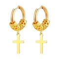 Golden stainless steel earring featuring a gothic skull bead and a classic cross pendant - Twisted Dragon Pattern Cross (MS-656) / 2.5*12 / Gold
