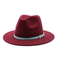 British style wool fedora hat in burgundy with light blue band and gold buckle detail - Burgundy