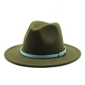 Classic olive green wool fedora with light blue leather strap and gold buckle detail - Army Green