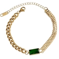 Gold chain bracelet with emerald green rectangle zircon and double layer link design - Emerald Zircon Bracelet