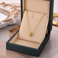 Halskette aus Titanstahl mit Zylinder-Anhänger und Zirkonia in einer grünen Box - Gold