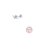 Macro detail of S925 sterling silver snake stud earrings with screw ball back closure - Single Silver - Style 1 (Plain Snake)