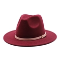 Classic burgundy wool fedora hat with a pink leather band and gold metal buckle - Burgundy