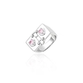 Pink heart zircon bow ring in silver finish with industrial style rectangular band - Confession Love Letter Ring (J0411)
