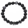 Men's beaded bracelet with black agate, snowflake obsidian, and steel star charm - Matte Stone Texture Style (D7015-BG180B)