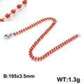 Bohemian orange beads and stainless steel bracelet with size details on white background - Orange Red Cylinder Bead Style (KB130354-Z)