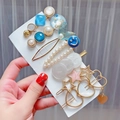 8-piece set of gold-tone hair clips with faux pearls and blue gemstones on display card - 7pcs Set-Mermaid Tail Style
