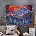 Arazzo bohémien psichedelico con scheletro, sole e funghi su una parete grigia - 150x130cm / US 5