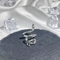 Macro shot of silver snake-shaped ring on gray stone with silk and ice cubes - Style 2 Adjustable Ring