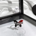 Close-up of butterfly ring with red and black enamel wings and silver metal band - Silver Red Black Enamel Butterfly Style (11)