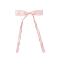Detailansicht einer rosa Satin-Schleife Haarspange mit langen eleganten Bändern - Rosa