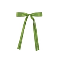 Close-up of green satin ribbon bow hair clip with elegant long streamers on white background - Green