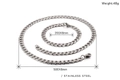 Dimensiones detalladas del conjunto de collar y pulsera de cadena cubana 8mm de acero - Juego de 8mm de Ancho (KS130229-Z)