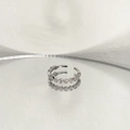 Detail of silver open ring with continuous cubic zirconia inlay on reflective mirror surface - Silver Pave Style (1# Open Ring)