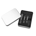 Black stainless steel manicure set in silver metal box with foam lining 5-piece kit - 5pcs Set in Aluminum Case / Black