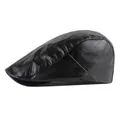 Classic black PU leather beret flat cap with textured finish and minimalist British style - 55-59cm (Adjustable) / Black