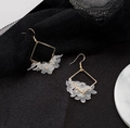 Golden rhombic hoop earrings featuring translucent white frosted daisy petal pendants - E2859-5/Silver Hook Geometric Rhombus