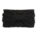 Detailed close-up of a black chunky knit headband with a textured twist knot design - Black