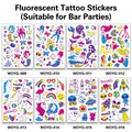 Set of 8 waterproof fluorescent tattoo stickers with mermaid and unicorn designs - 8 Pcs Set Fluorescent WOYG009-016