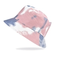 Dettaglio del cappello pescatore tie-dye rosa e blu in tessuto di cotone traspirante - Reversibile / Tie-Dye rosa blu bianco