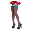 Collants longs rayés de Noël avec un design festif classique rouge et vert - Collants rayés rouge et vert