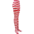 Collants extensibles à rayures rouges et blanches pour fêtes d'Halloween ou Noël - Taille unique / Collants à larges rayures rouge et blanc