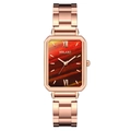 Square rose gold women's quartz watch with red-brown dial and metal mesh strap - Coffee Dial